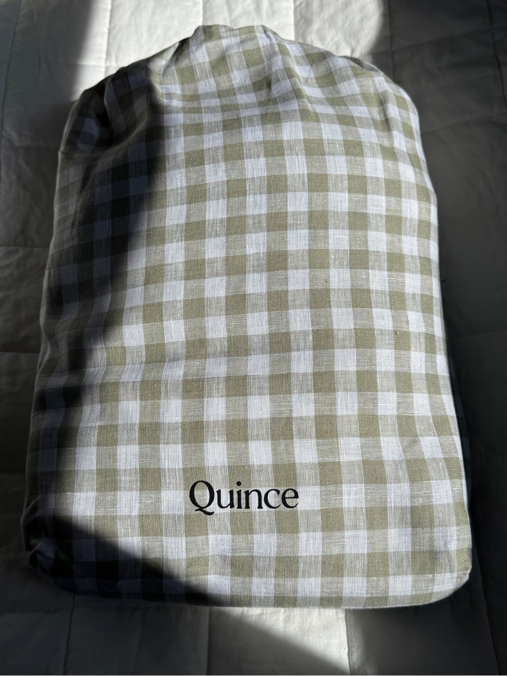 Quince European Linen Sheet Set Cal King Olive Gingham NWOT
